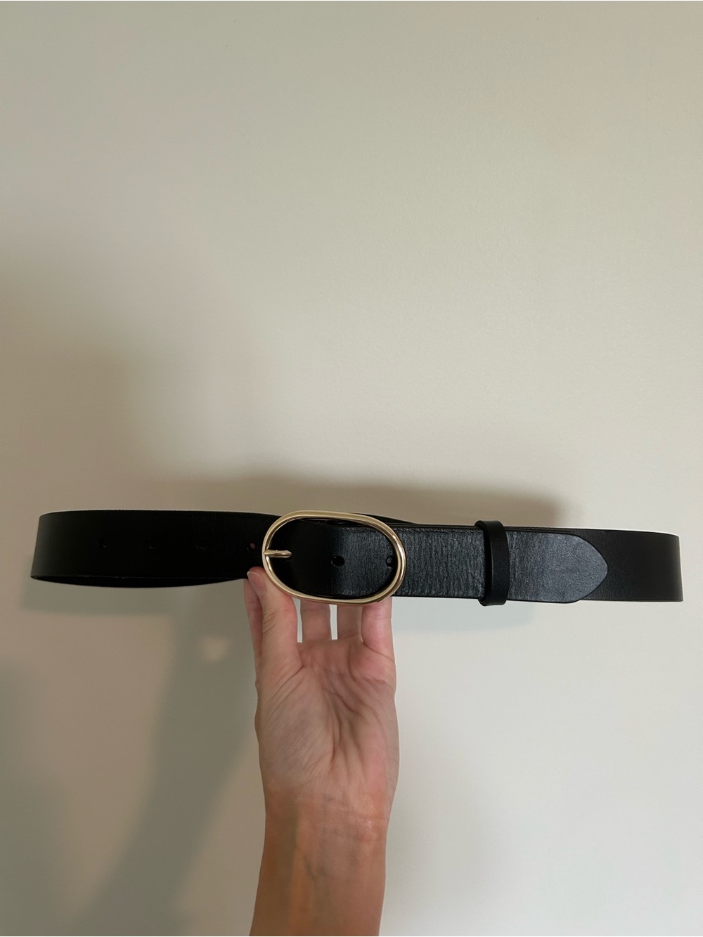J. Crew Black Leather Belt with Gold Oval Buckle
